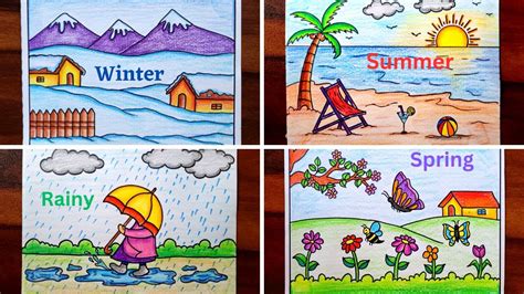 6 seasons drawing|4 seasons drawing for kids.